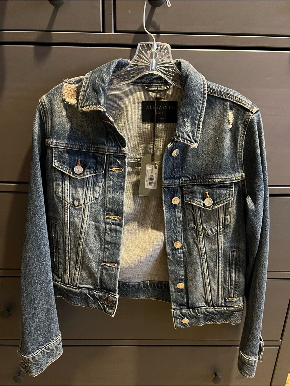 NWT All Saints Hay Denim Jacket in Dark Indigo Blue
